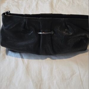 Black Leather Clutch with Silver Accent